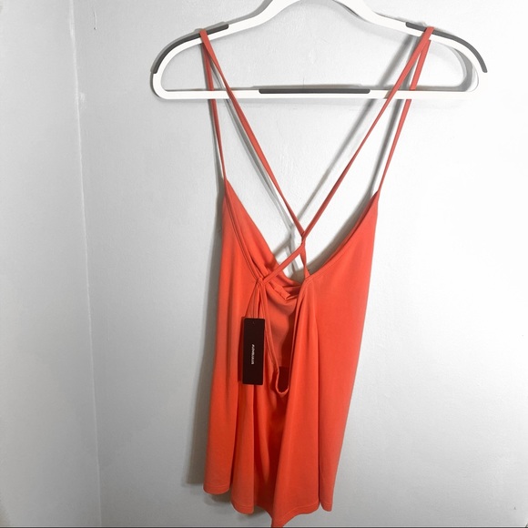 LULU’S NWT spaghetti strap cross straps v neck tank top orange pink size medium - Picture 3 of 5